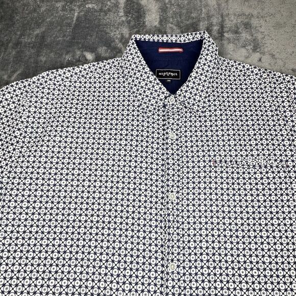 Abstract One Sz 3x Button Shirt Casual Mens Navy White Geometric Short Sleeve - Picture 5 of 15